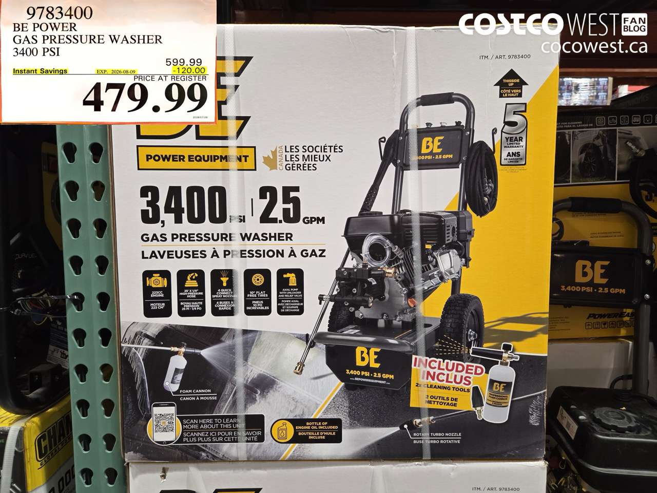 9783400 BE POWER GAS PRESSURE WASHER 3400 PSI ($120.00 INSTANT SAVINGS EXPIRES ON 2026-08-09) $479.99
