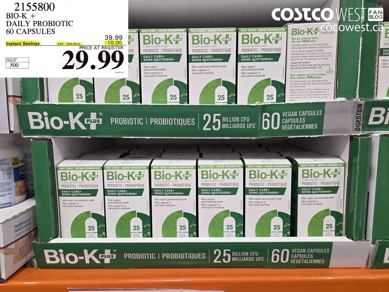 2155800 BIO-K + DAILY PROBIOTIC 60 CAPSULES ($10.00 INSTANT SAVINGS EXPIRES ON 2026-08-02) $29.99