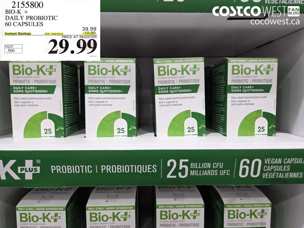 2155800 BIO-K + DAILY PROBIOTIC 60 CAPSULES ($10.00 INSTANT SAVINGS EXPIRES ON 2026-08-02) $29.99