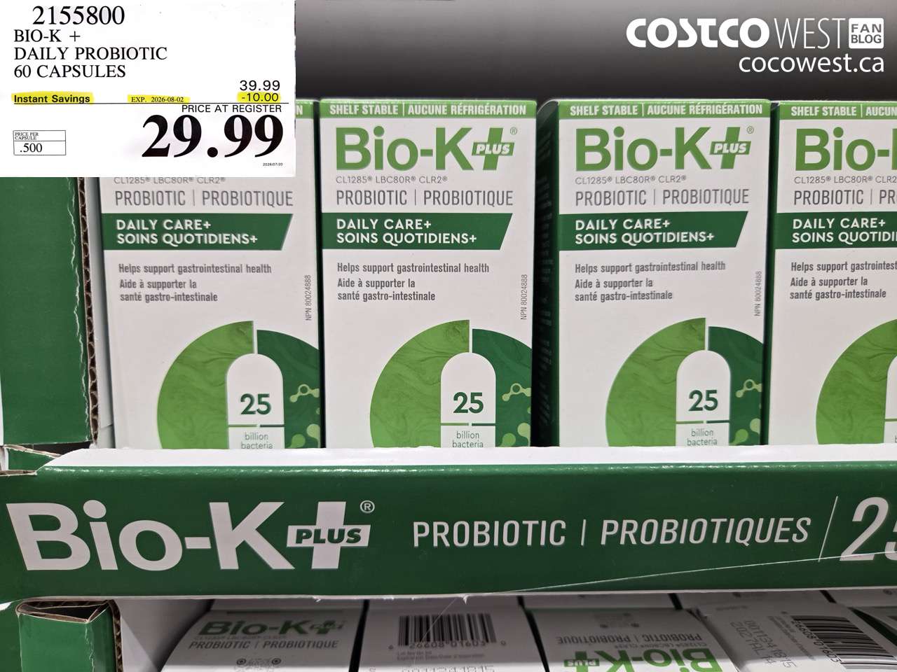 2155800 BIO-K + DAILY PROBIOTIC 60 CAPSULES ($10.00 INSTANT SAVINGS EXPIRES ON 2026-08-02) $29.99