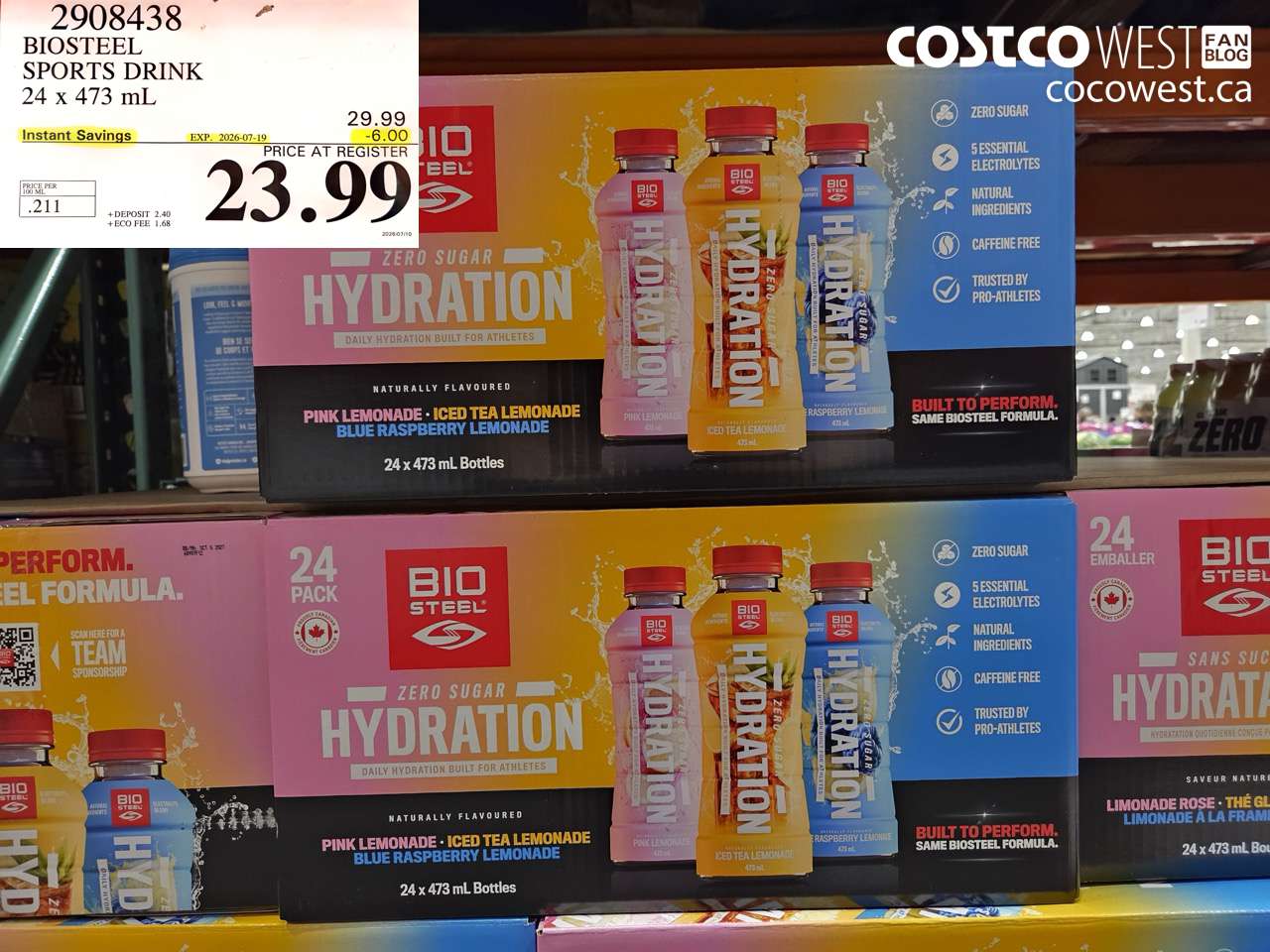 2908438 BIOSTEEL SPORTS DRINK 24 X 473 ML ($6.00 INSTANT SAVINGS EXPIRES ON 2026-07-19) $23.99