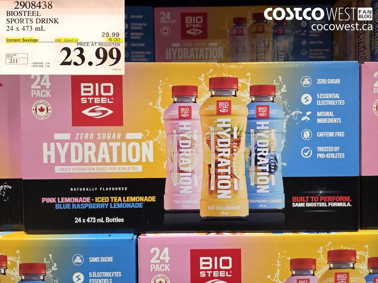 2908438 BIOSTEEL SPORTS DRINK 24 X 473 ML ($6.00 INSTANT SAVINGS EXPIRES ON 2026-07-19) $23.99