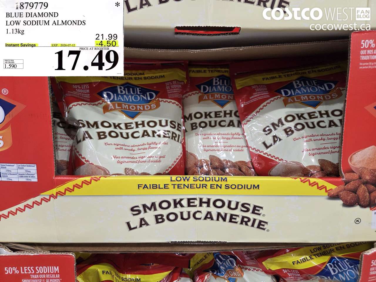 1879779 BLUE DIAMOND LOW SODIUM ALMONDS 1.13KG ($4.50 INSTANT SAVINGS EXPIRES ON 2026-07-12) $17.49