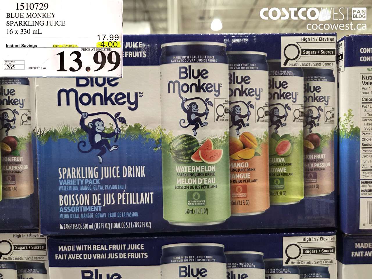 1510729 BLUE MONKEY SPARKLING JUICE 16 X 330 ML ($4.00 INSTANT SAVINGS EXPIRES ON 2026-08-02) $13.99
