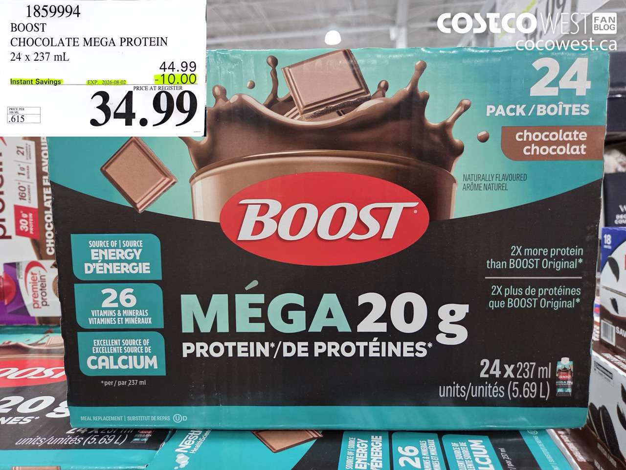1859994 BOOST CHOCOLATE MEGA PROTEIN 24 X 237 ML ($10.00 INSTANT SAVINGS EXPIRES ON 2026-08-02) $34.99
