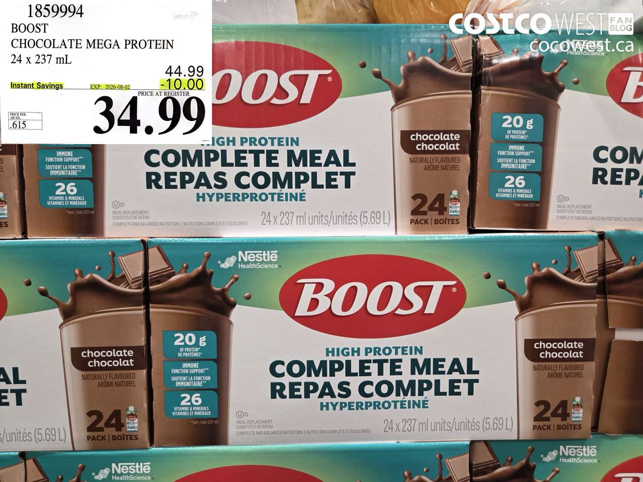 1859994 BOOST CHOCOLATE MEGA PROTEIN 24 X 237 ML ($10.00 INSTANT SAVINGS EXPIRES ON 2026-08-02) $34.99