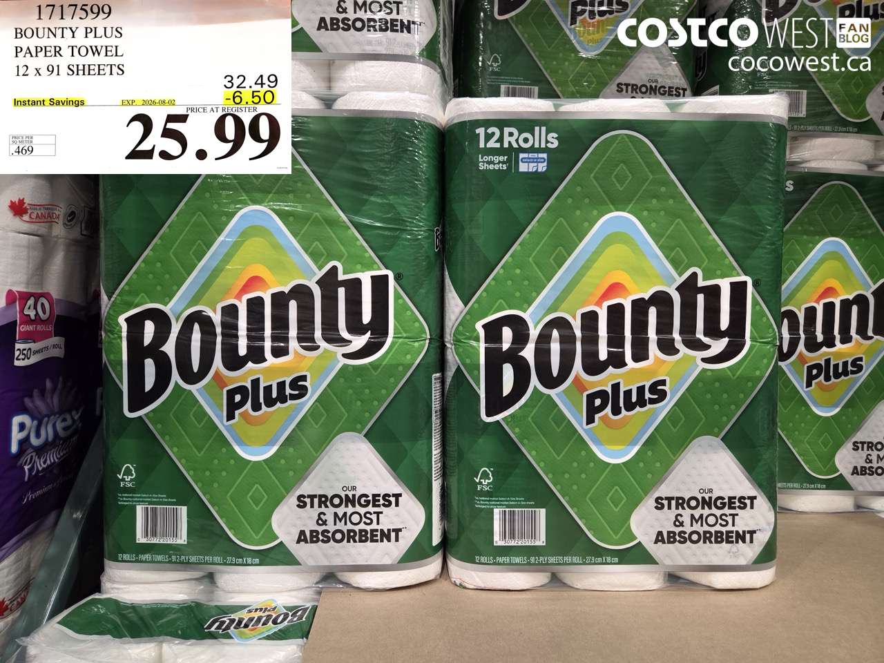 1717599 BOUNTY PLUS PAPER TOWEL 12 X 91 SHEETS ($6.50 INSTANT SAVINGS EXPIRES ON 2026-08-02) $25.99