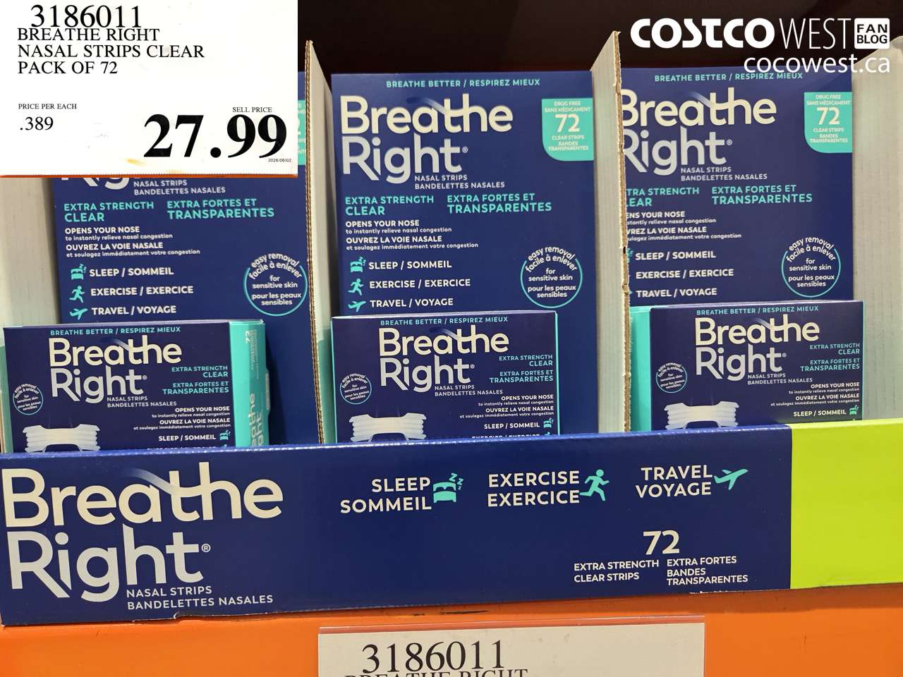 3186011 BREATHE RIGHT NASAL STRIPS CLEAR PACK OF 72 $27.99