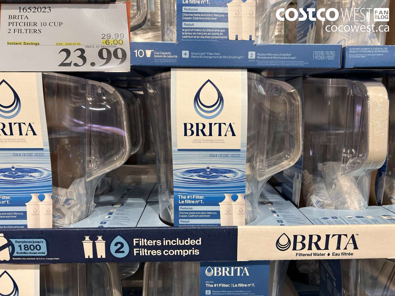1652023 BRITA PITCHER 10 CUP 2 FILTERS ($6.00 INSTANT SAVINGS EXPIRES ON 2026-07-05) $23.99