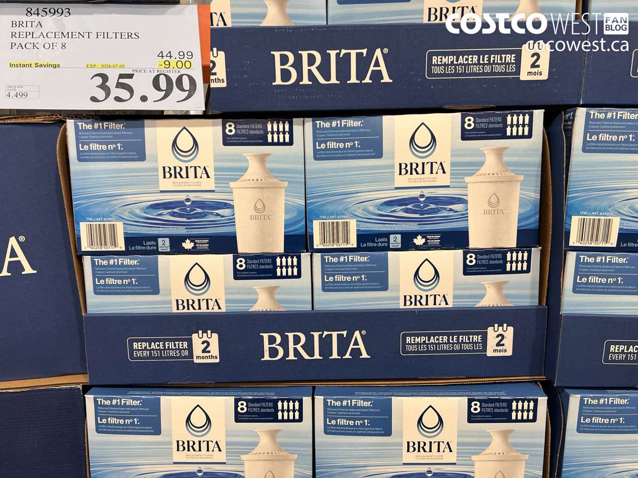 845993 BRITA REPLACEMENT FILTERS PACK OF 8 ($9.00 INSTANT SAVINGS EXPIRES ON 2026-07-05) $35.99