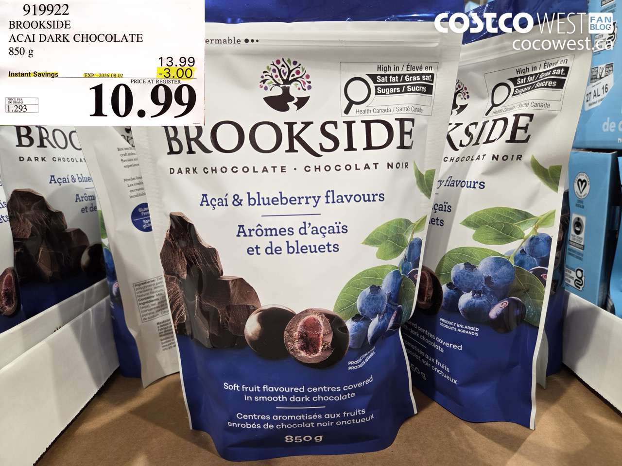 919922 BROOKSIDE ACAI DARK CHOCOLATE 850 G ($3.00 INSTANT SAVINGS EXPIRES ON 2026-08-02) $10.99