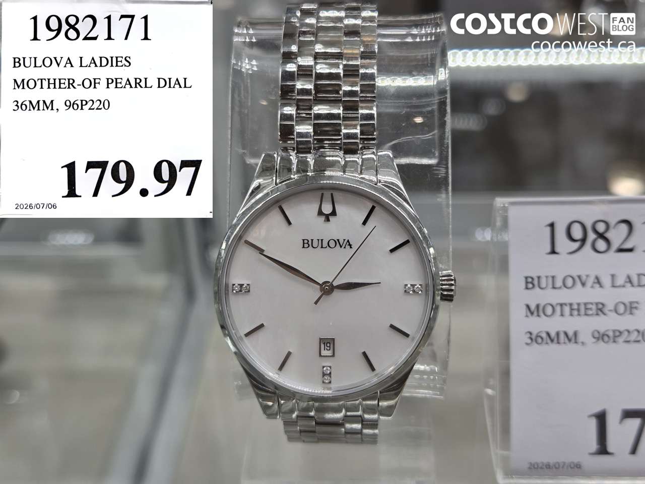 1982171 BULOVA LADIES MOTHER-OF PEARL DIAL 36MM, 96P220 $179.97