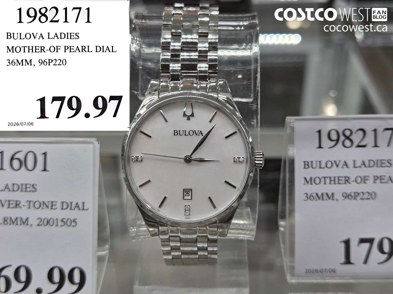 1982171 BULOVA LADIES MOTHER-OF PEARL DIAL 36MM, 96P220 $179.97