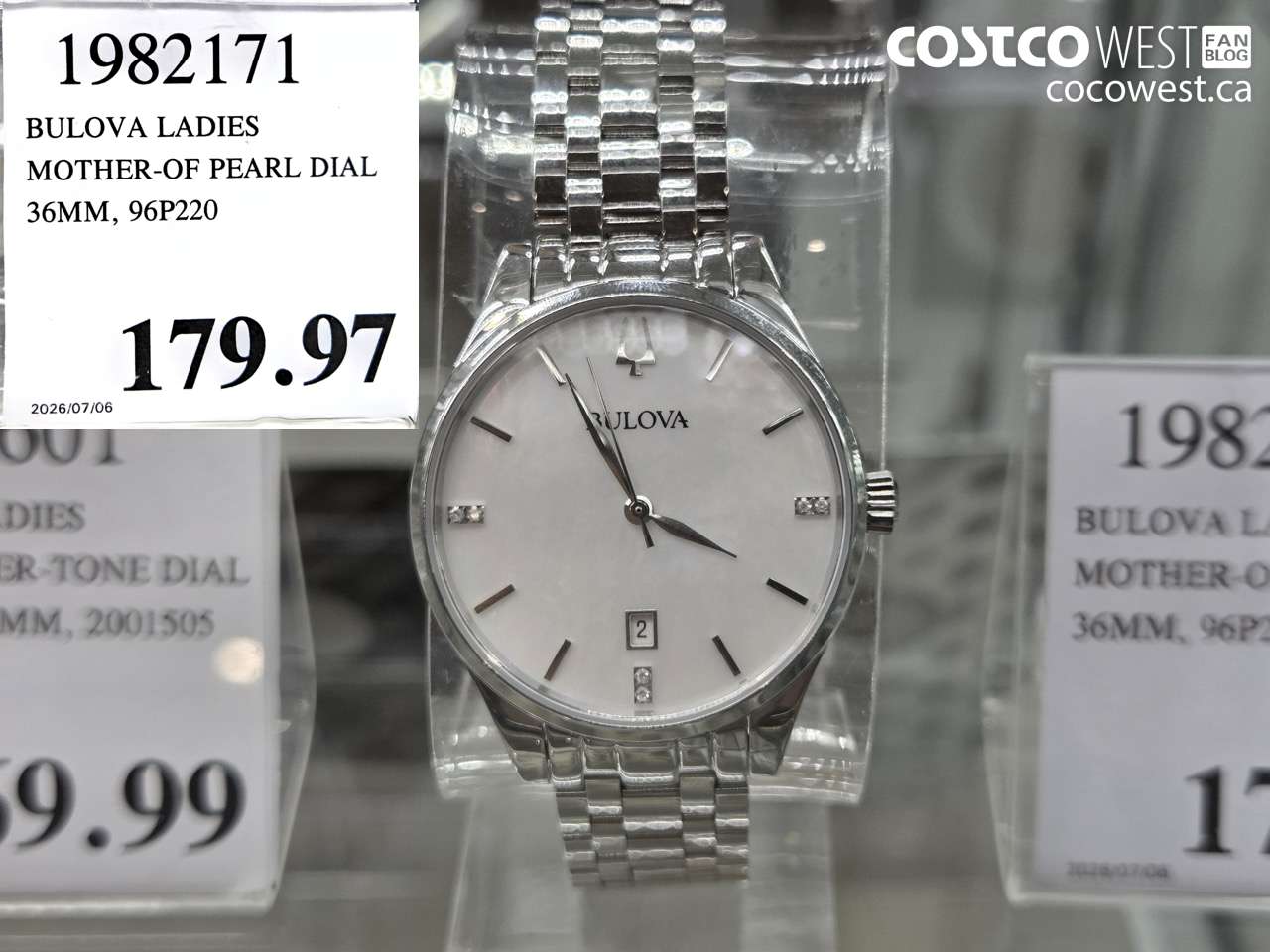1982171 BULOVA LADIES MOTHER-OF PEARL DIAL 36MM, 96P220 $179.97