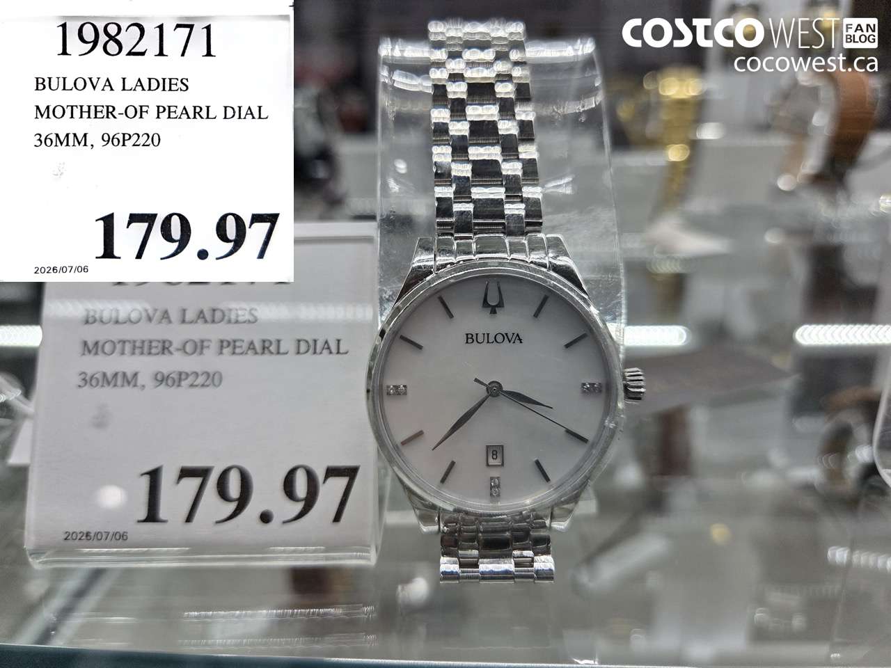 1982171 BULOVA LADIES MOTHER-OF PEARL DIAL 36MM, 96P220 $179.97