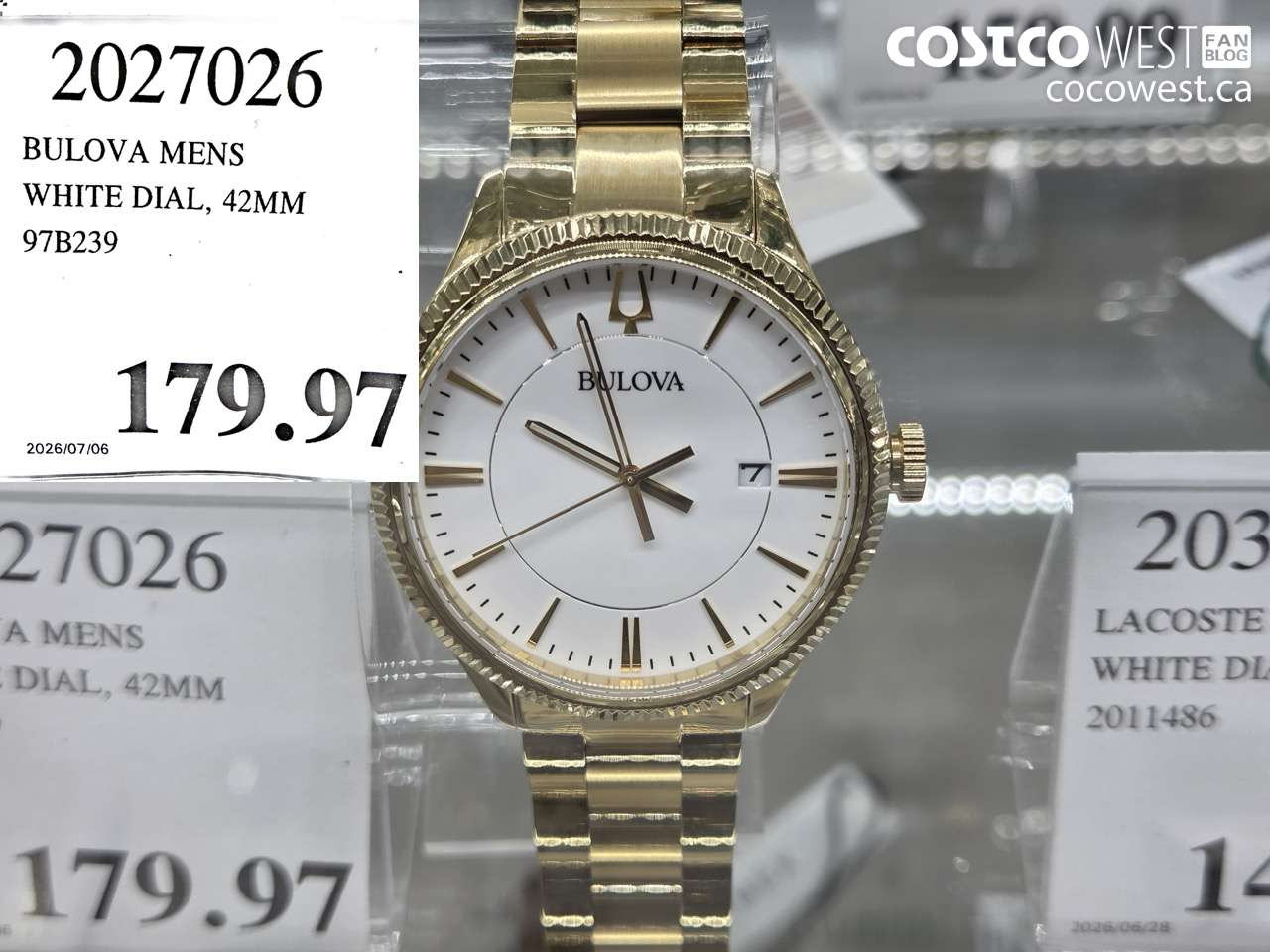 2027026 BULOVA MENS WHITE DIAL, 42MM 97B239 $179.97