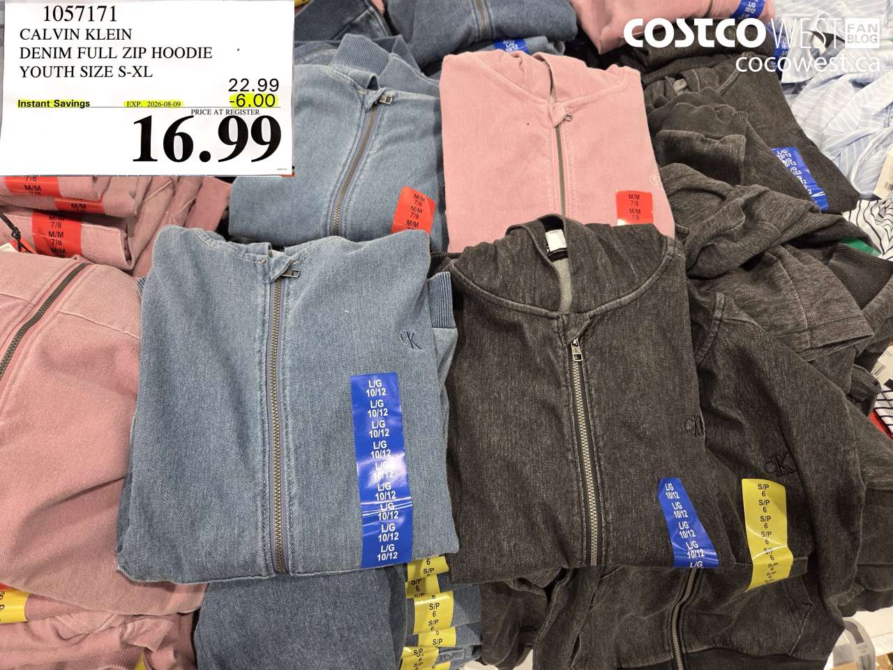 1057171 CALVIN KLEIN DENIM FULL ZIP HOODIE YOUTH SIZE S-XL ($6.00 INSTANT SAVINGS EXPIRES ON 2026-08-09) $16.99
