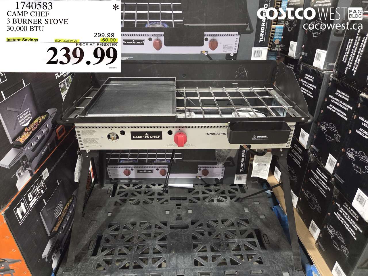 1740583 CAMP CHEF 3 BURNER STOVE 30,000 BTU ($60.00 INSTANT SAVINGS EXPIRES ON 2026-07-26) $239.99