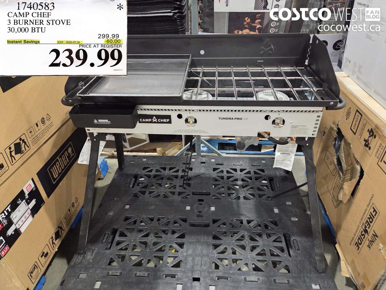 1740583 CAMP CHEF 3 BURNER STOVE 30,000 BTU ($60.00 INSTANT SAVINGS EXPIRES ON 2026-07-26) $239.99