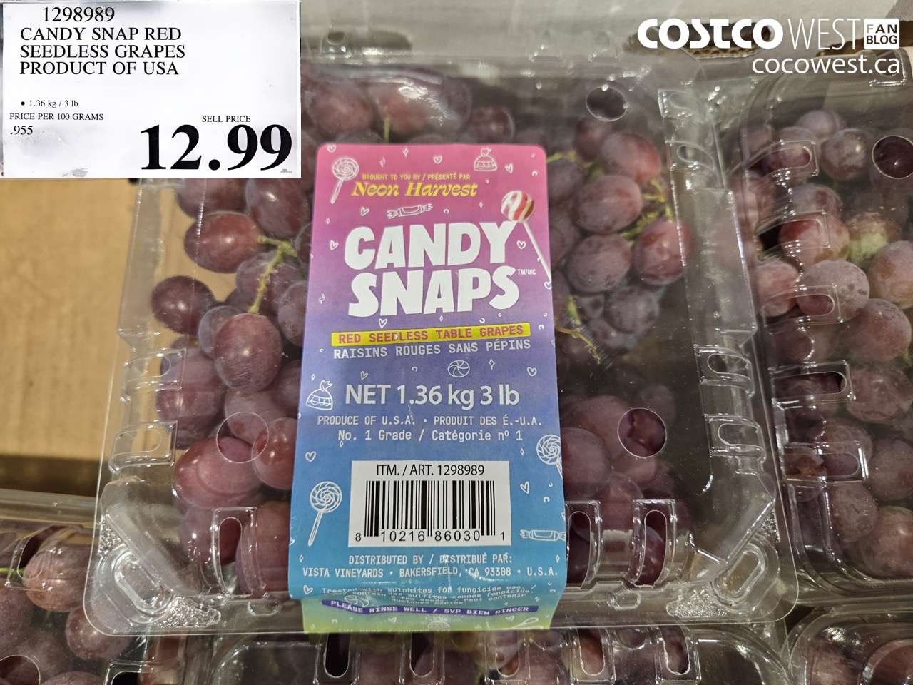 1298989 CANDY SNAP RED SEEDLESS GRAPES PRODUCT OF USA $12.99