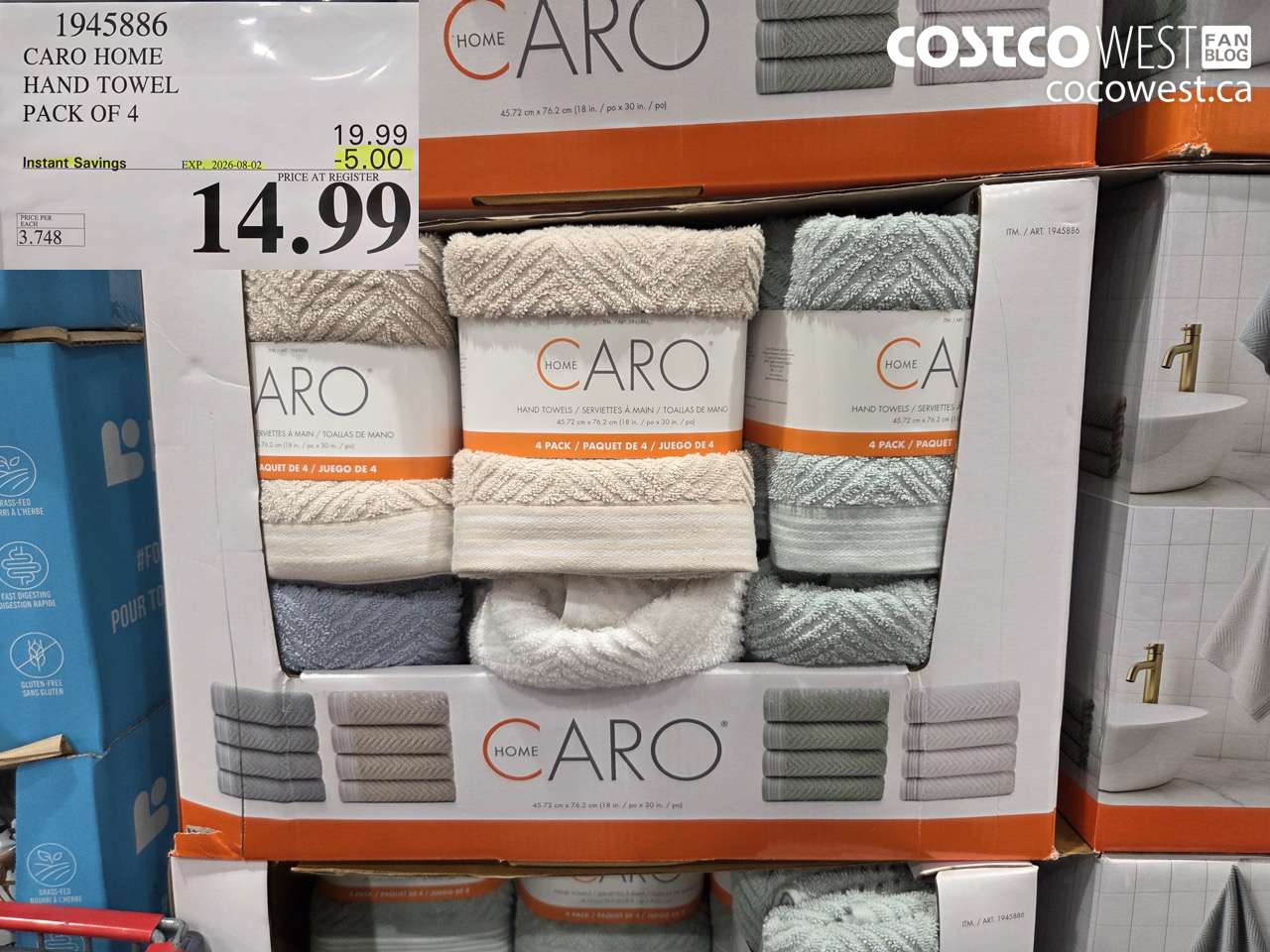 1945886 CARO HOME HAND TOWEL PACK OF 4 ($5.00 INSTANT SAVINGS EXPIRES ON 2026-08-02) $14.99