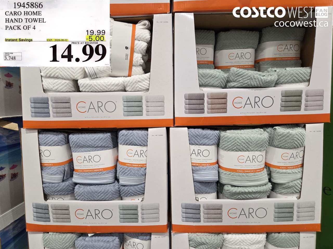 1945886 CARO HOME HAND TOWEL PACK OF 4 ($5.00 INSTANT SAVINGS EXPIRES ON 2026-08-02) $14.99