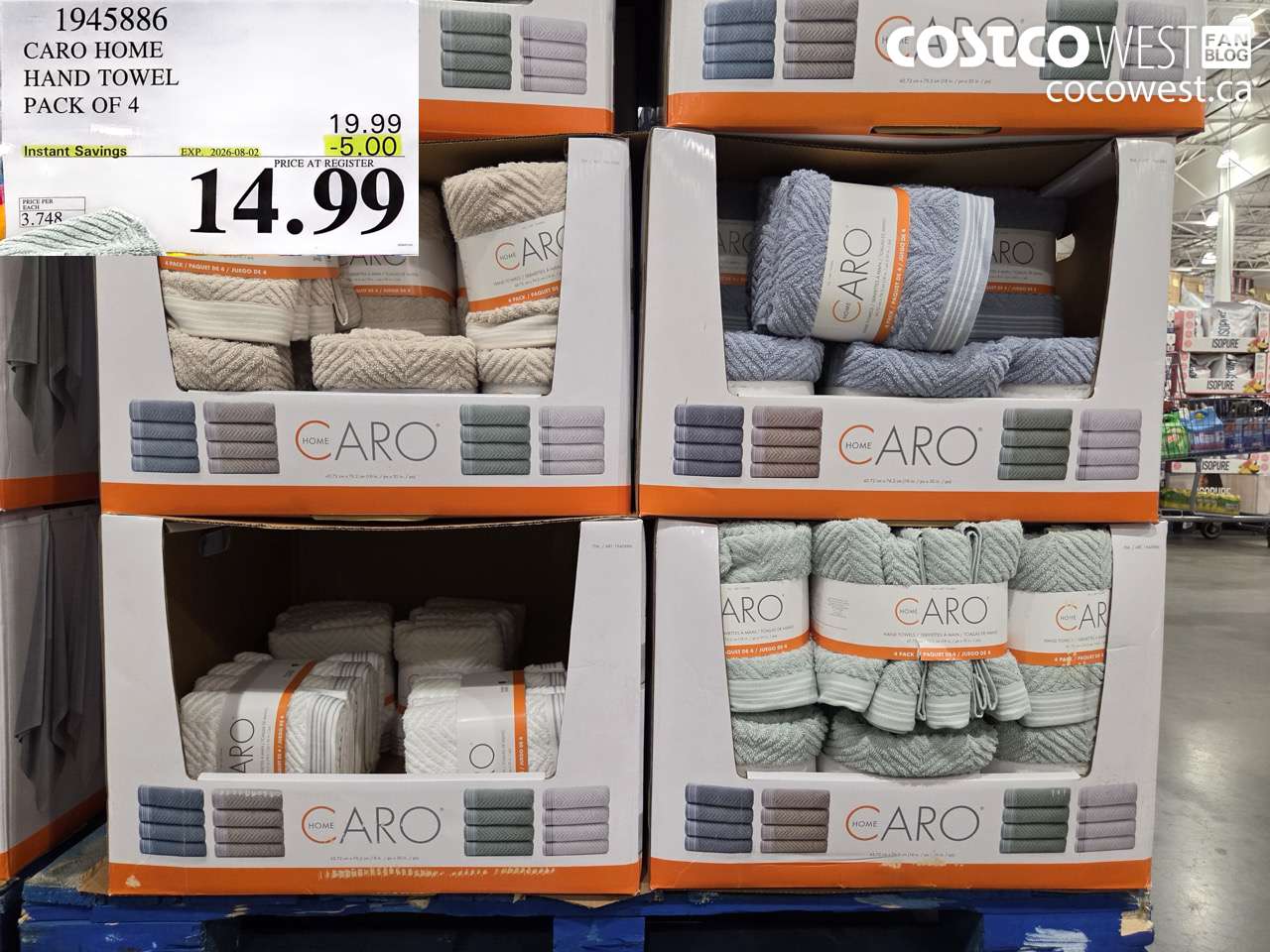 1945886 CARO HOME HAND TOWEL PACK OF 4 ($5.00 INSTANT SAVINGS EXPIRES ON 2026-08-02) $14.99