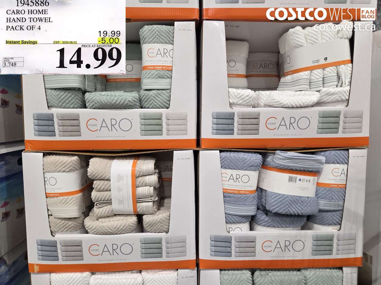 1945886 CARO HOME HAND TOWEL PACK OF 4 ($5.00 INSTANT SAVINGS EXPIRES ON 2026-08-02) $14.99
