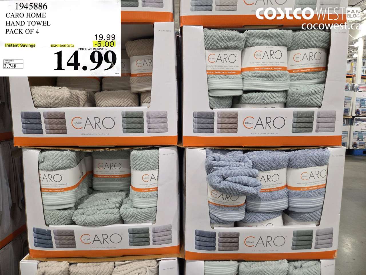 1945886 CARO HOME HAND TOWEL PACK OF 4 ($5.00 INSTANT SAVINGS EXPIRES ON 2026-08-02) $14.99