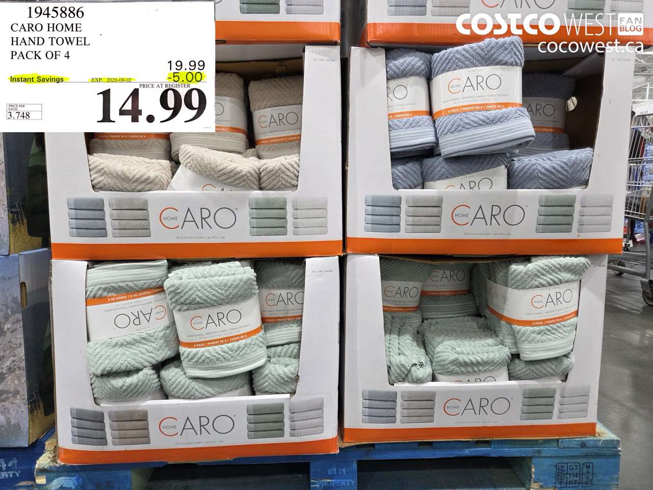 1945886 CARO HOME HAND TOWEL PACK OF 4 ($5.00 INSTANT SAVINGS EXPIRES ON 2026-08-02) $14.99