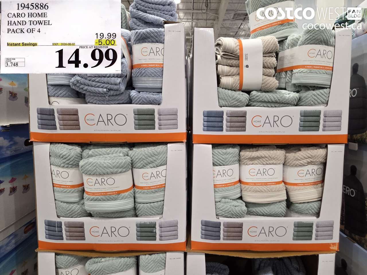 1945886 CARO HOME HAND TOWEL PACK OF 4 ($5.00 INSTANT SAVINGS EXPIRES ON 2026-08-02) $14.99