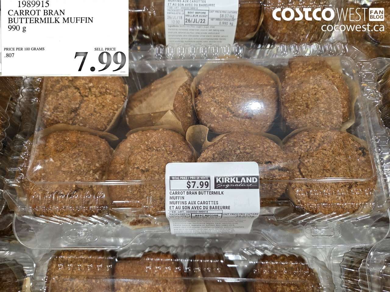 1989915 CARROT BRAN BUTTERMILK MUFFIN 990 G $7.99
