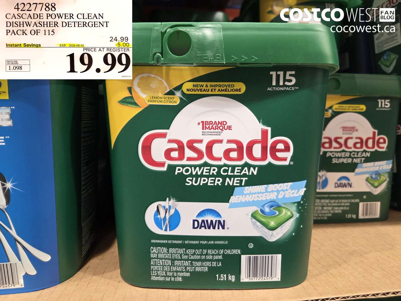 4227788 CASCADE POWER CLEAN DISHWASHER DETERGENT PACK OF 115 ($5.00 INSTANT SAVINGS EXPIRES ON 2026-08-02) $19.99