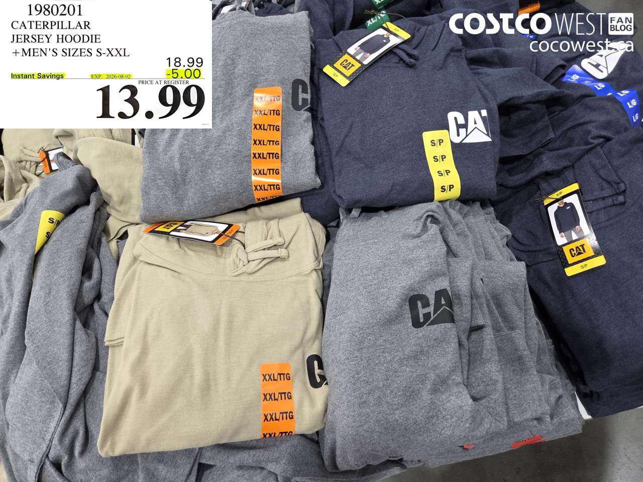 1980201 CATERPILLAR JERSEY HOODIE MEN'S SIZES S-XXL ($5.00 INSTANT SAVINGS EXPIRES ON 2026-08-02) $13.99