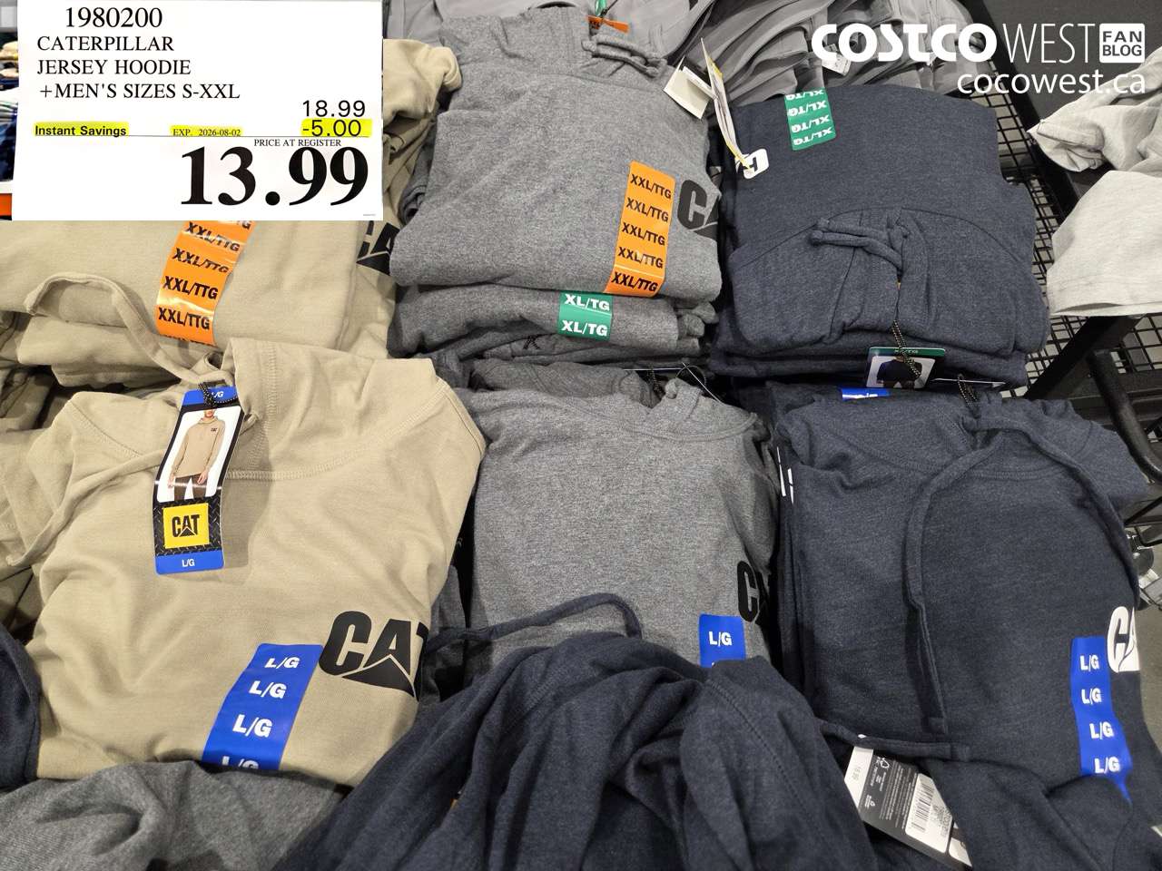 1980200 CATERPILLAR JERSEY HOODIE MEN'S SIZES S-XXL ($5.00 INSTANT SAVINGS EXPIRES ON 2026-08-02) $13.99