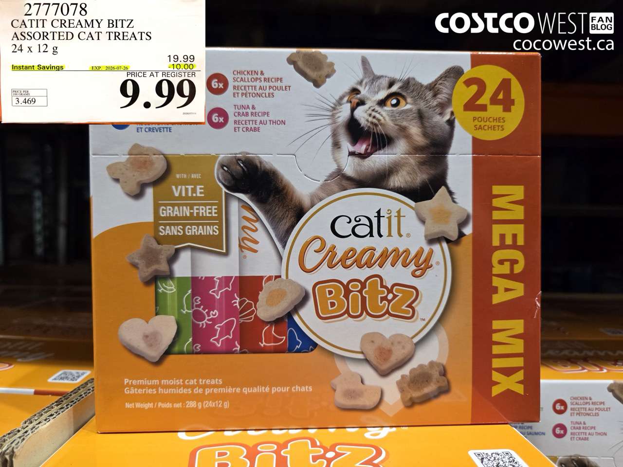 2777078 CATIT CREAMY BITZ ASSORTED CAT TREATS 24 X 12 G ($10.00 INSTANT SAVINGS EXPIRES ON 2026-07-26) $9.99