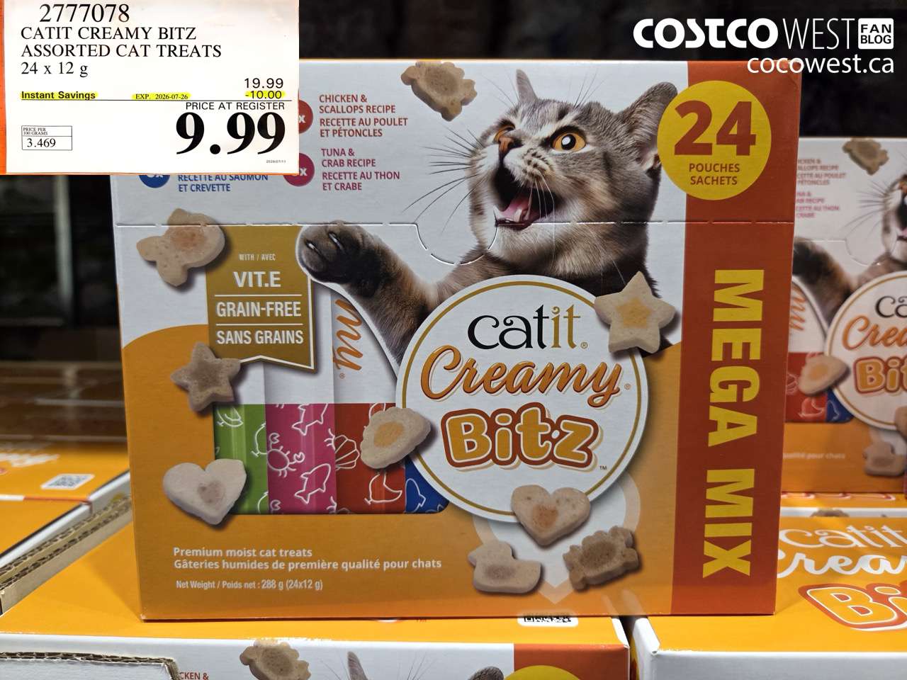 2777078 CATIT CREAMY BITZ ASSORTED CAT TREATS 24 X 12 G ($10.00 INSTANT SAVINGS EXPIRES ON 2026-07-26) $9.99