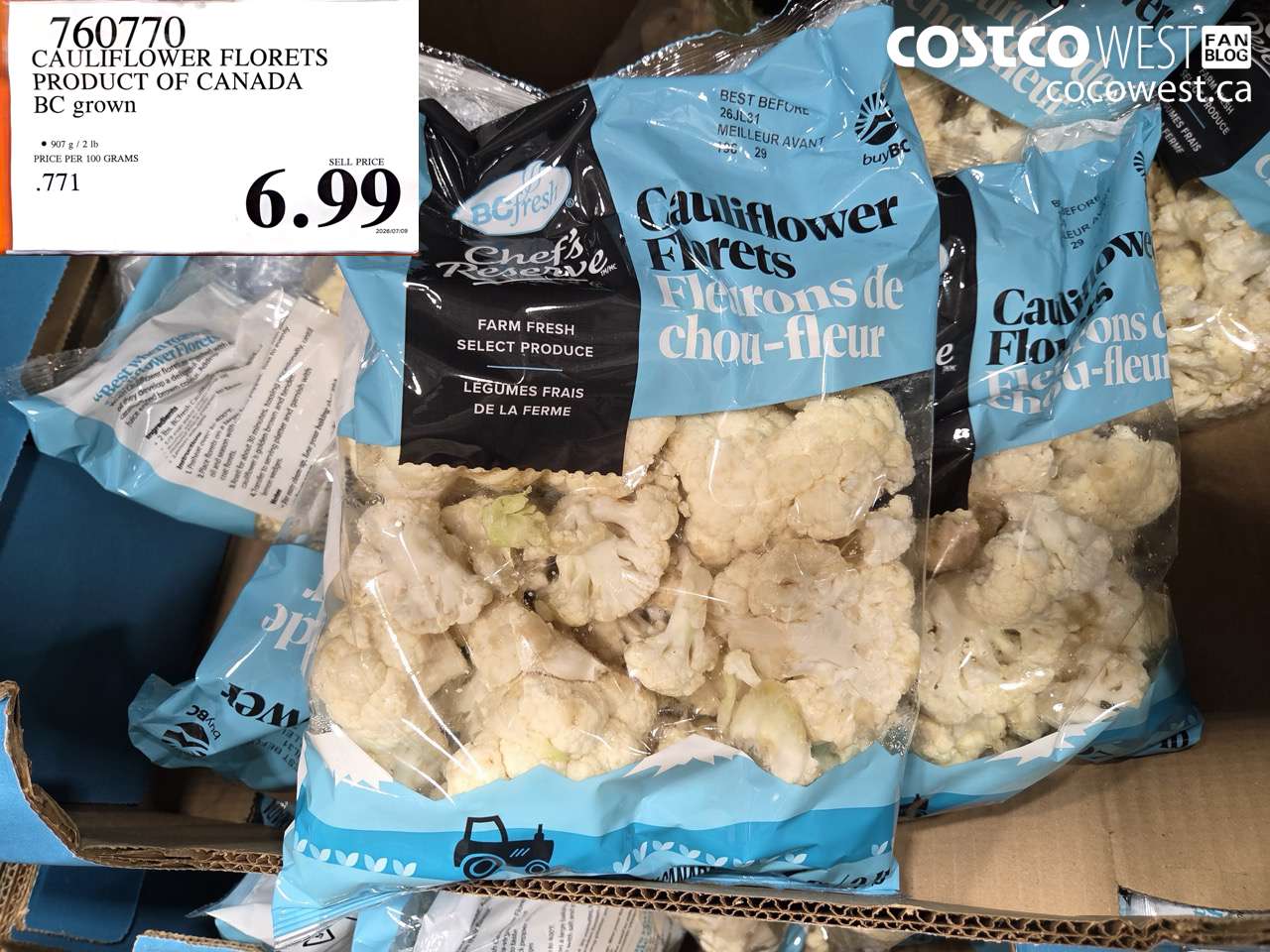 760770 CAULIFLOWER FLORETS PRODUCT OF CANADA BC GROWN $6.99