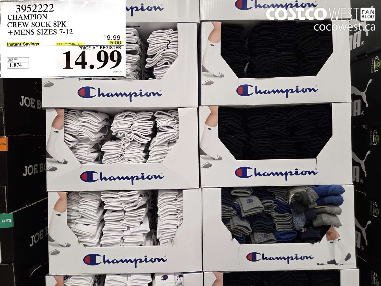 3952222 CHAMPION CREW SOCK 8PK MENS SIZES 7-12 ($5.00 INSTANT SAVINGS EXPIRES ON 2026-07-12) $14.99