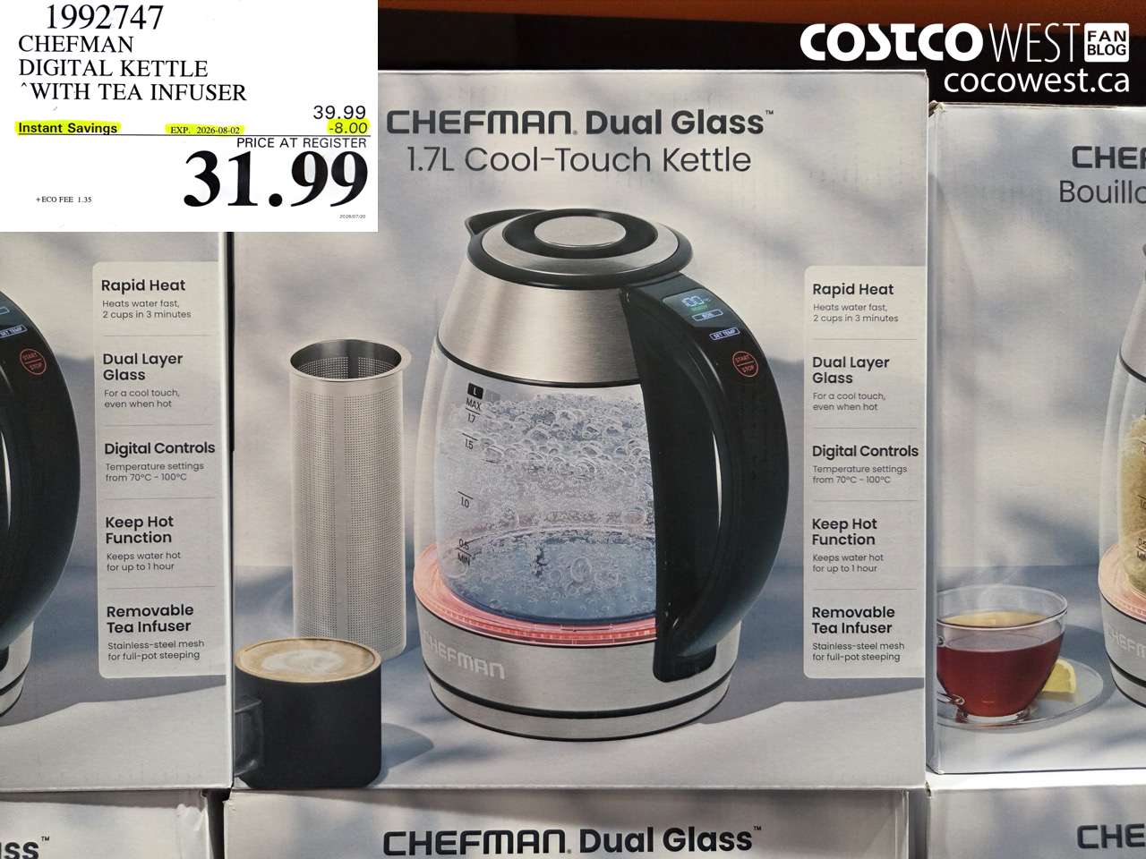 1992747 CHEFMAN DIGITAL KETTLE WITH TEA INFUSER ($8.00 INSTANT SAVINGS EXPIRES ON 2026-08-02) $31.99