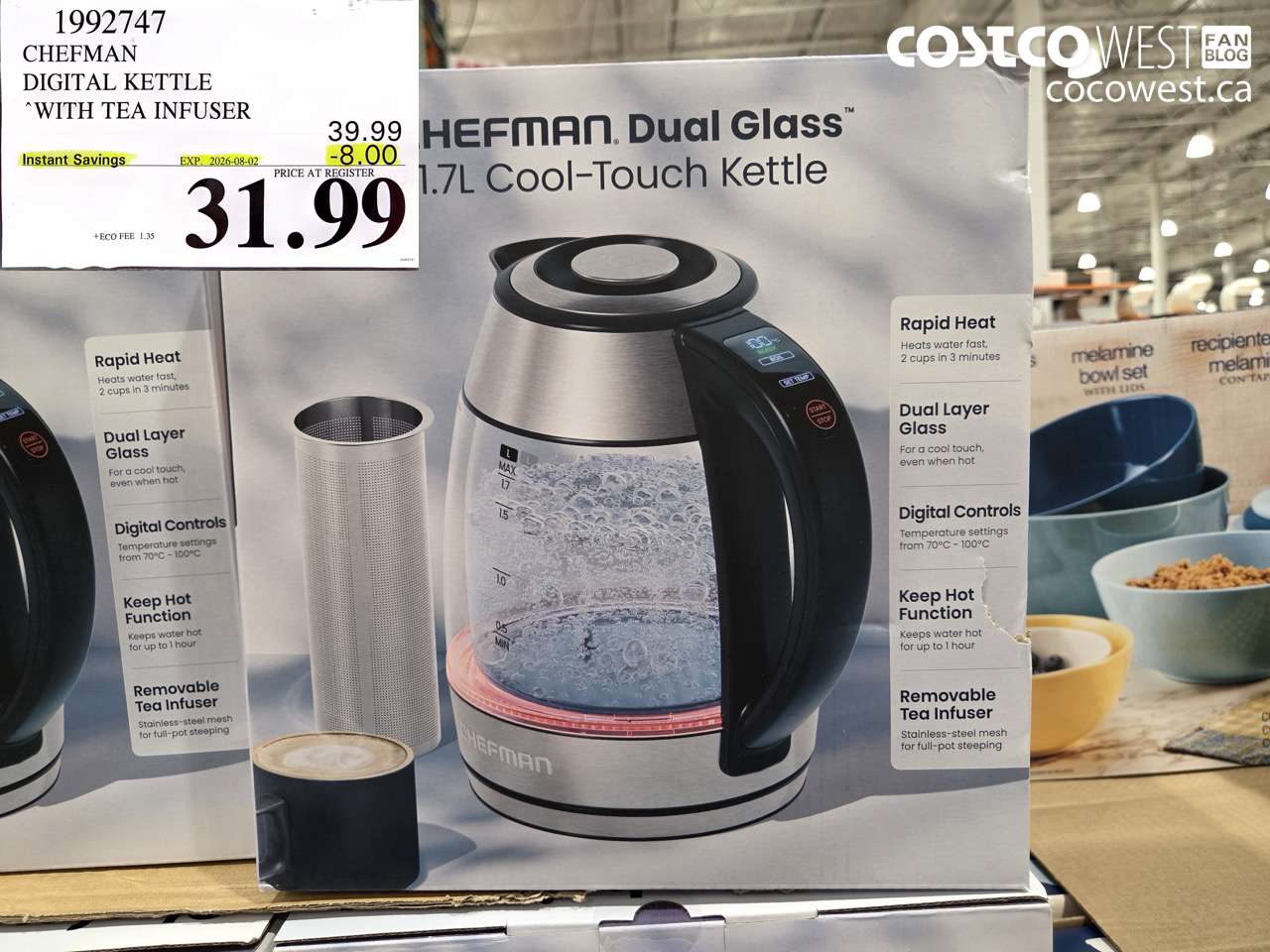 1992747 CHEFMAN DIGITAL KETTLE WITH TEA INFUSER ($8.00 INSTANT SAVINGS EXPIRES ON 2026-08-02) $31.99