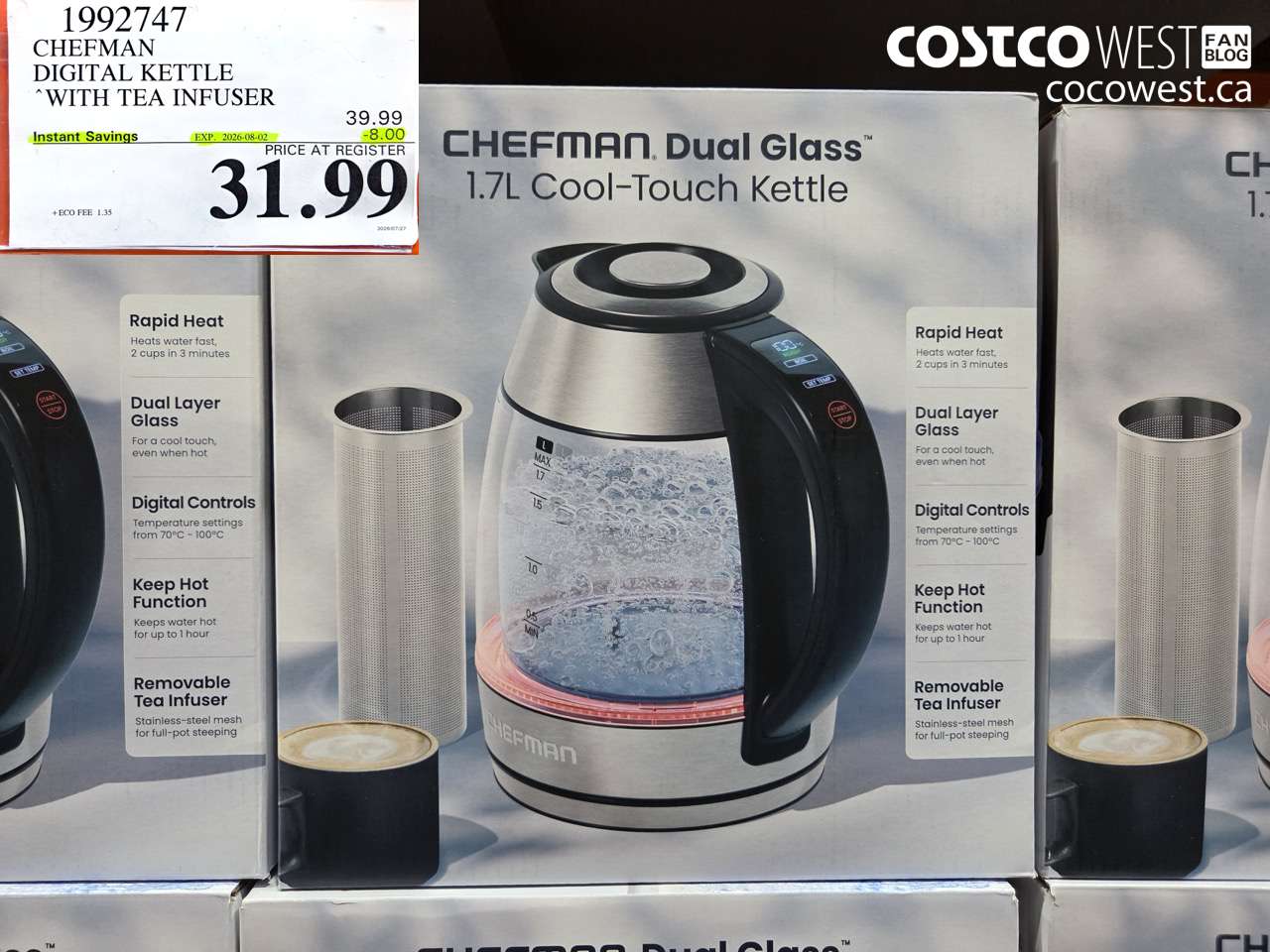 1992747 CHEFMAN DIGITAL KETTLE WITH TEA INFUSER ($8.00 INSTANT SAVINGS EXPIRES ON 2026-08-02) $31.99
