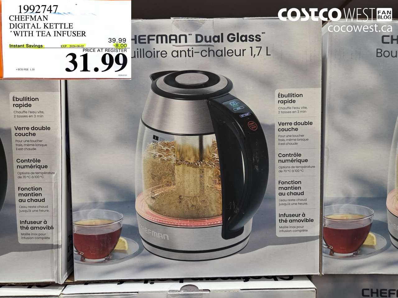 1992747 CHEFMAN DIGITAL KETTLE WITH TEA INFUSER ($8.00 INSTANT SAVINGS EXPIRES ON 2026-08-02) $31.99