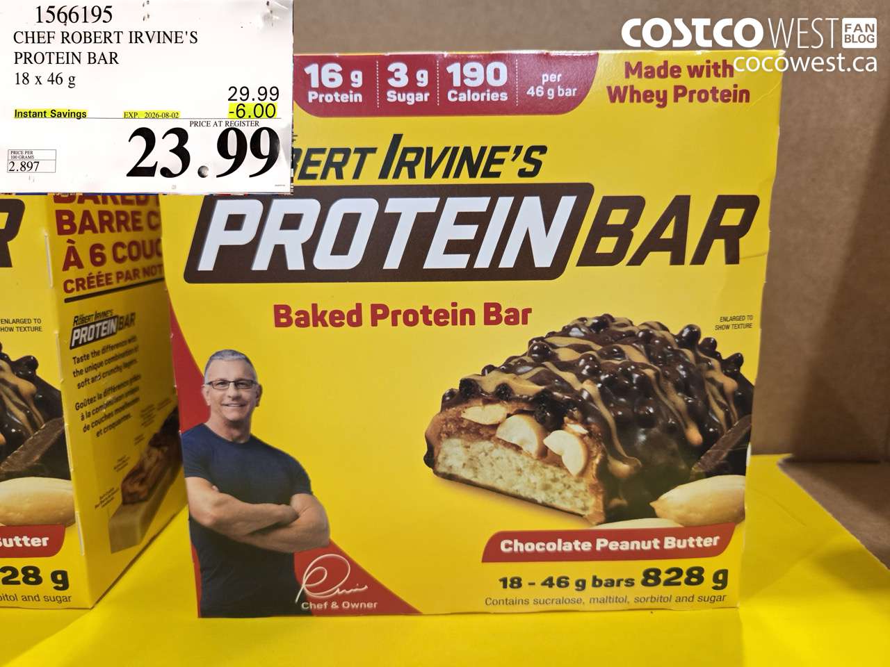 1566195 CHEF ROBERT IRVINE'S PROTEIN BAR 18 X 46 G ($6.00 INSTANT SAVINGS EXPIRES ON 2026-08-02) $23.99