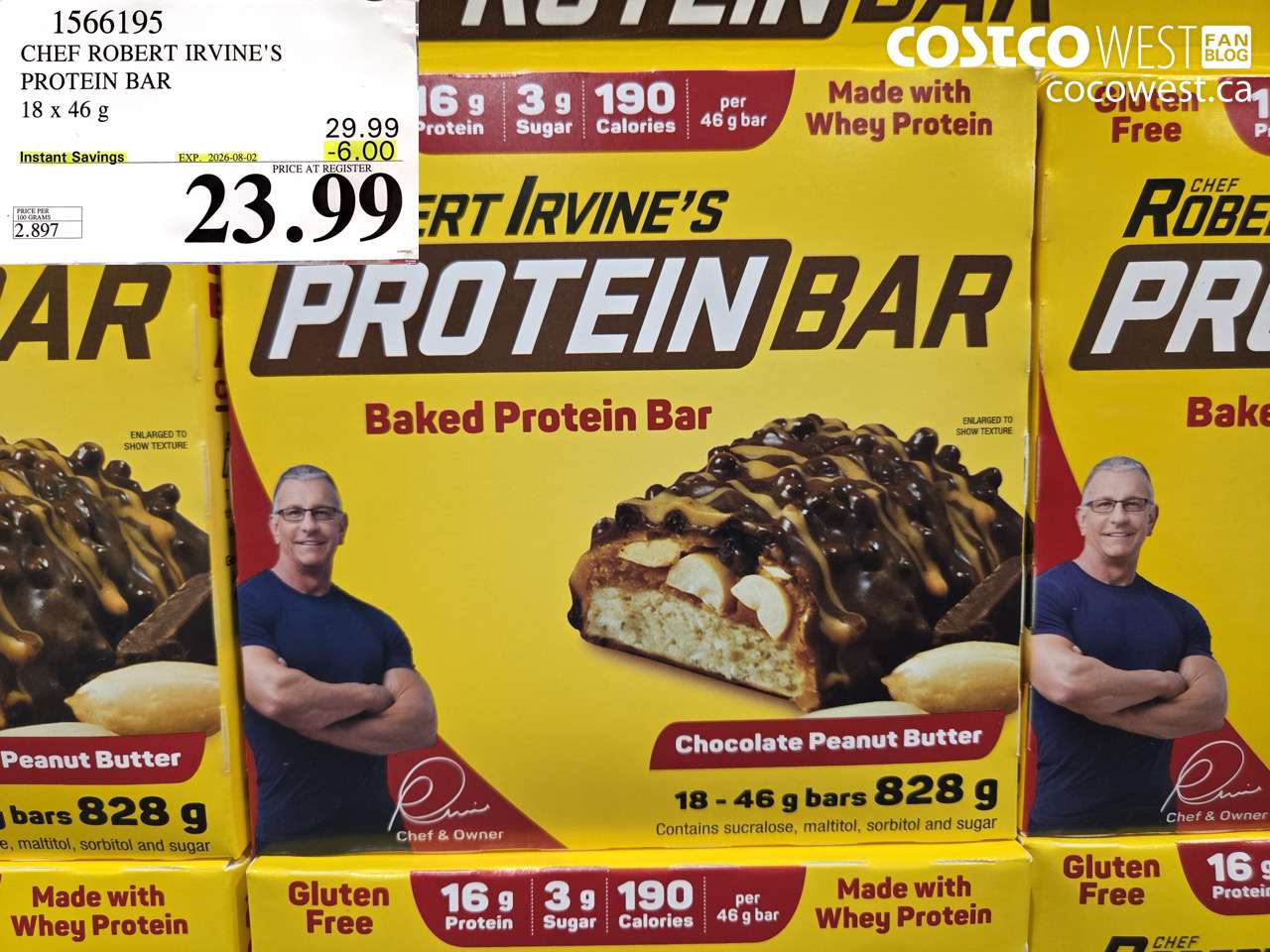 1566195 CHEF ROBERT IRVINE'S PROTEIN BAR 18 X 46 G ($6.00 INSTANT SAVINGS EXPIRES ON 2026-08-02) $23.99