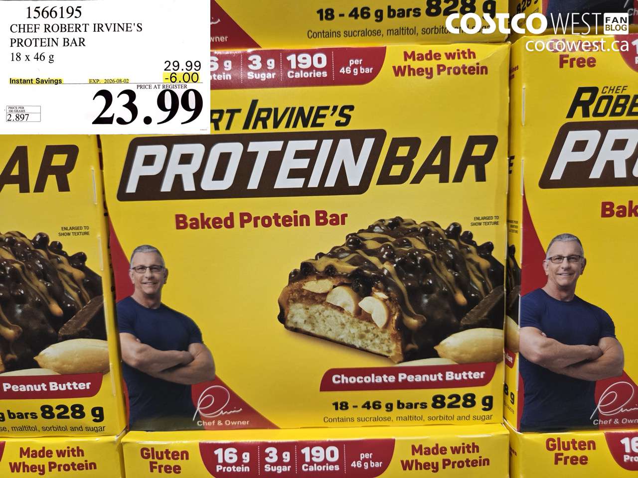 1566195 CHEF ROBERT IRVINE'S PROTEIN BAR 18 X 46 G ($6.00 INSTANT SAVINGS EXPIRES ON 2026-08-02) $23.99