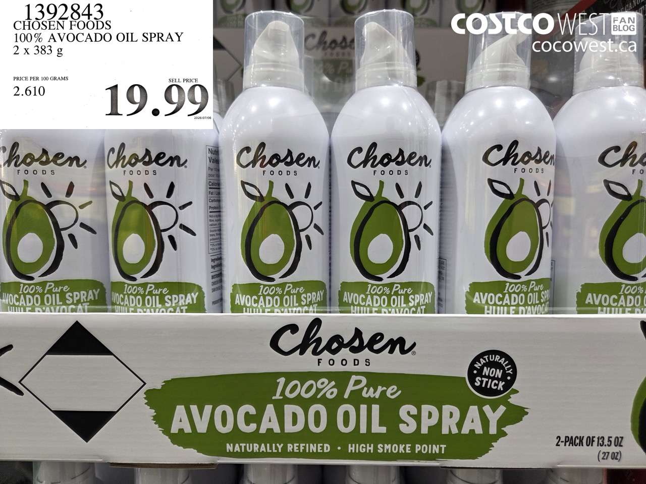 1392843 CHOSEN FOODS 100% AVOCADO OIL SPRAY 2 X 383 G $19.99