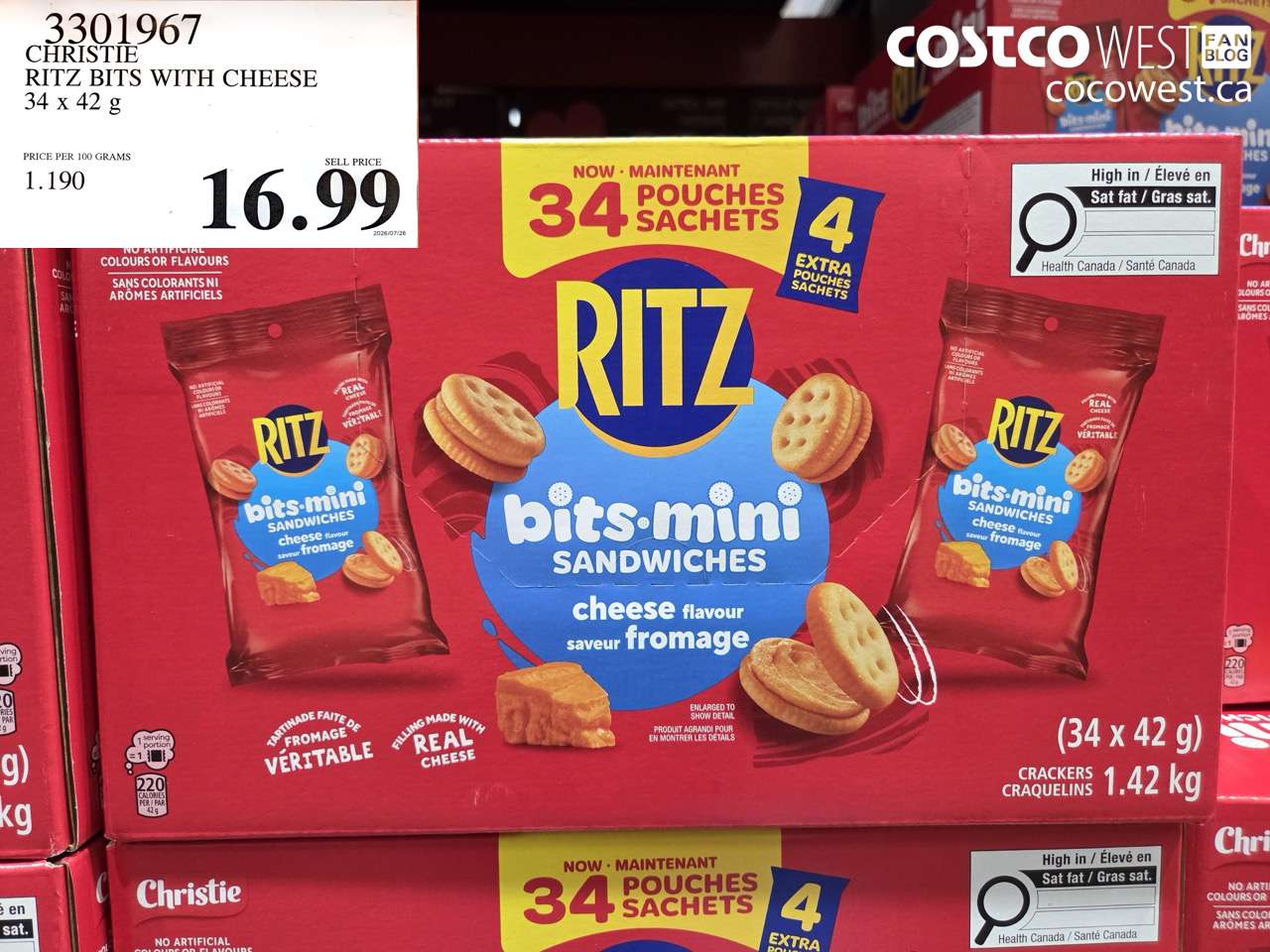 3301967 CHRISTIE RITZ BITS WITH CHEESE 34 X 42 G $16.99