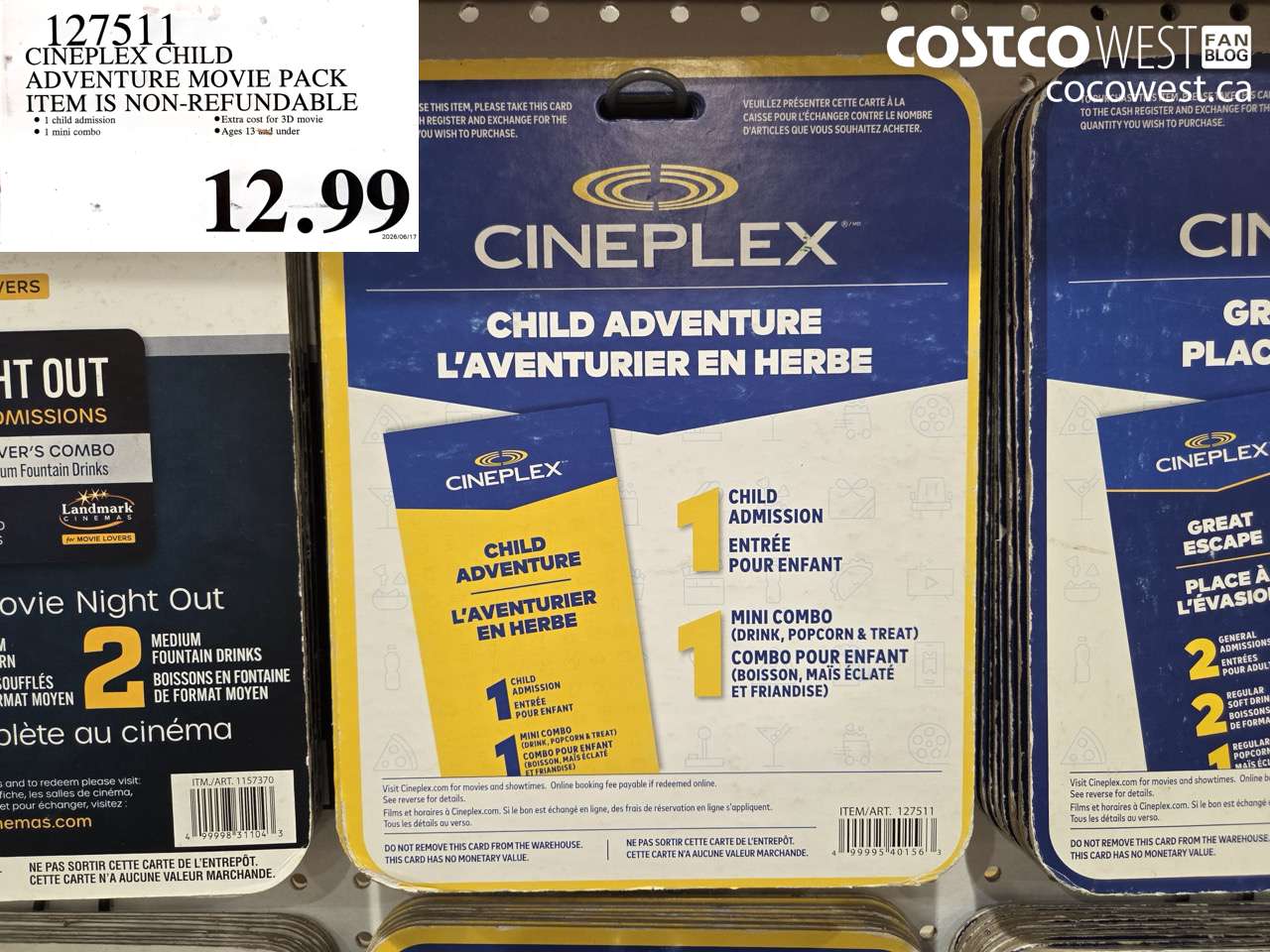 127511 CINEPLEX CHILD ADVENTURE MOVIE PACK ITEM IS NON-REFUNDABLE $12.99
