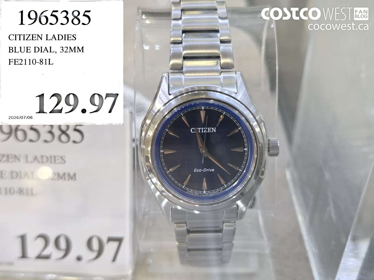 1965385 CITIZEN LADIES BLUE DIAL, 32MM FE2110-81L $129.97